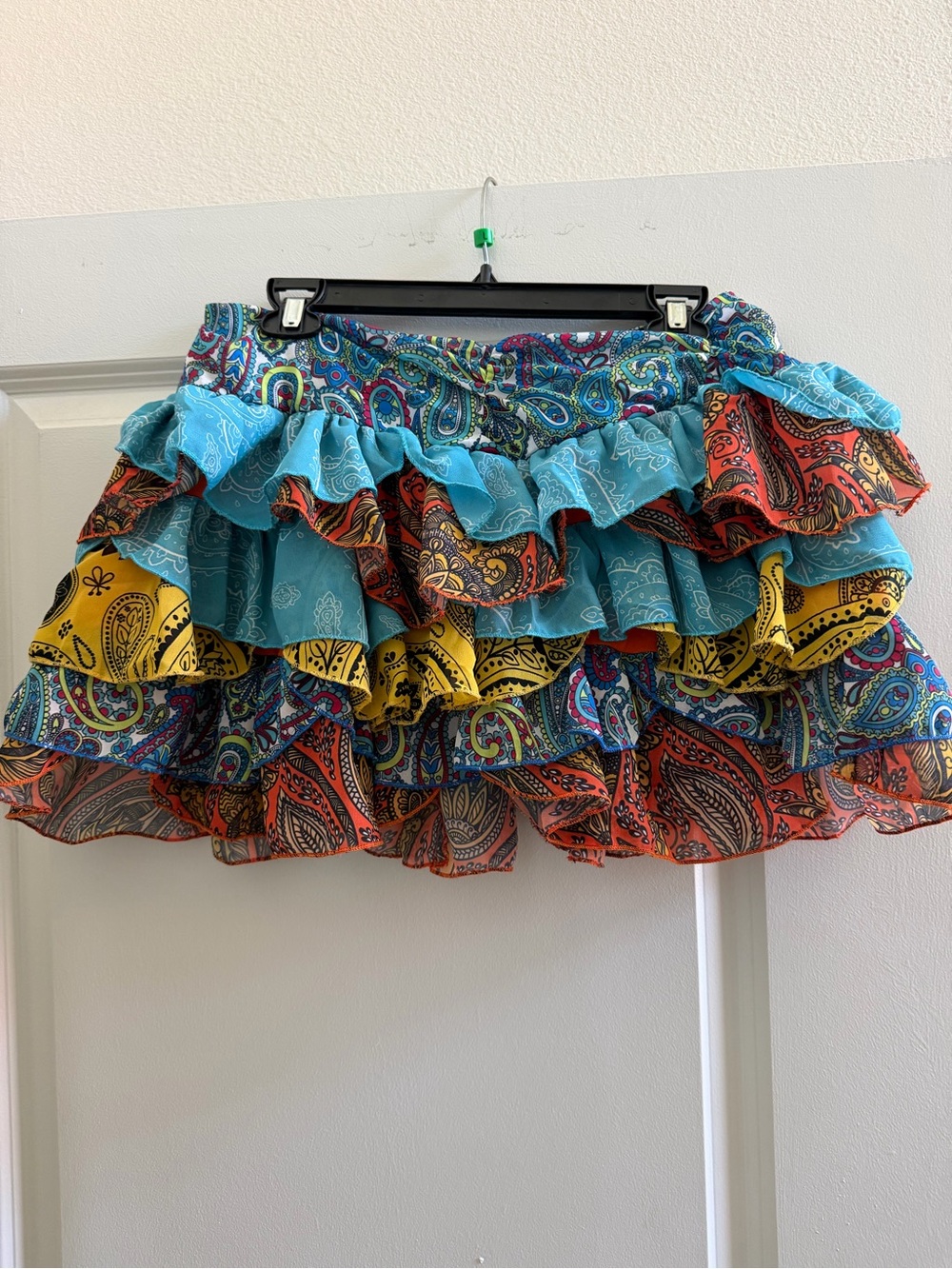 PrettyLittleThing Turquoise Yellow Orange Paisley Ruffle Mini Skirt